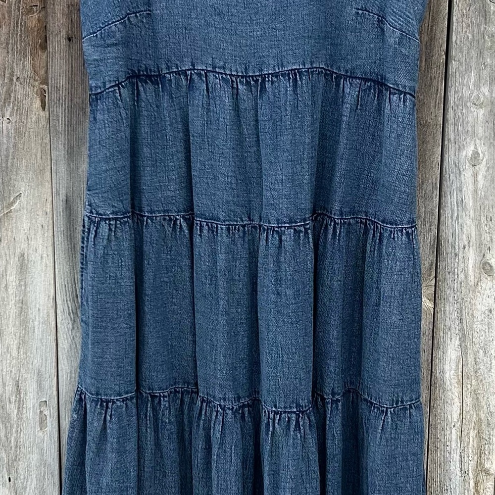 Anthropologie Helena Square Neck Tiered Midi Dress Smocked Denim Blue M - Picture 8 of 15